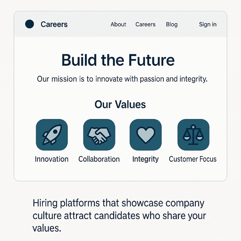Aligning Software with Company Culture Hiring isn’t just about skills. The right software helps small businesses project company culture through branded career pages, consistent job descriptions, and thoughtful candidate communication. For example: a fast-moving startup may want software that emphasizes speed and automation. A family-owned business, by contrast, might prioritize personalized candidate interactions and collaborative team input. Matching the platform to your cultural DNA ensures new hires stick — not just for months, but for years.”