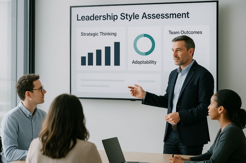 Leadership style assessment revealing how strategic thinking and adaptability influence team performance.