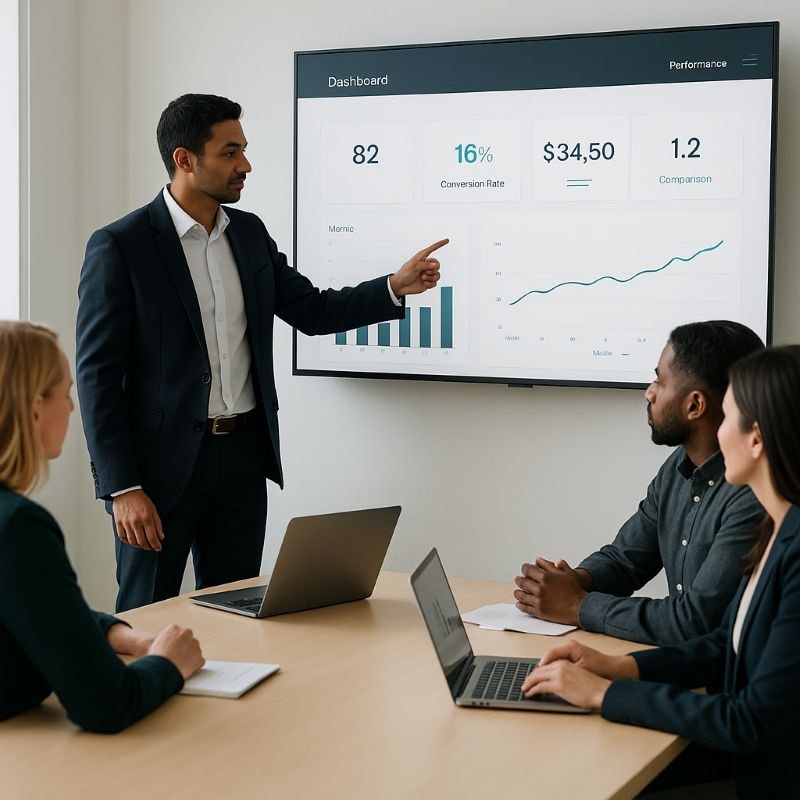 Leader using real-time data to guide team and business decisions