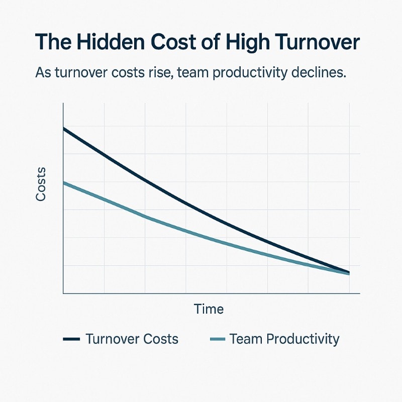 Chart illustrating the financial and productivity impact of high employee turnover.