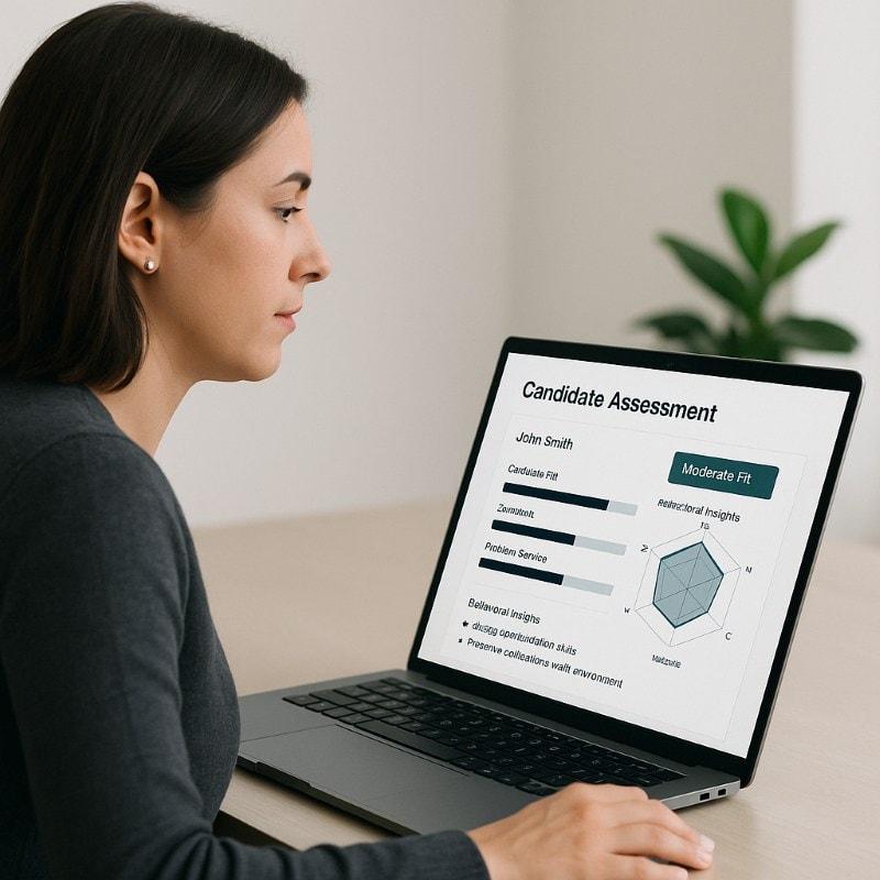 HR professional evaluating candidate fit using behavioral assessment data.