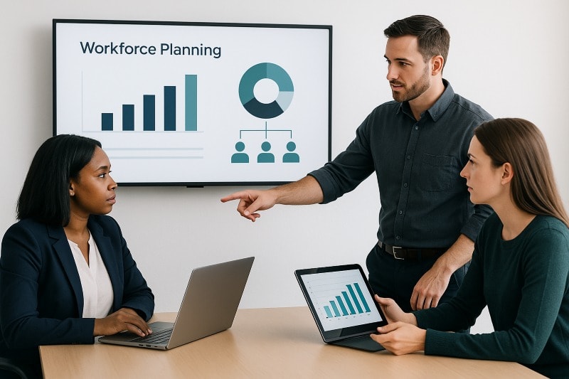 HR operations team collaborating with talent acquisition professionals on workforce planning.