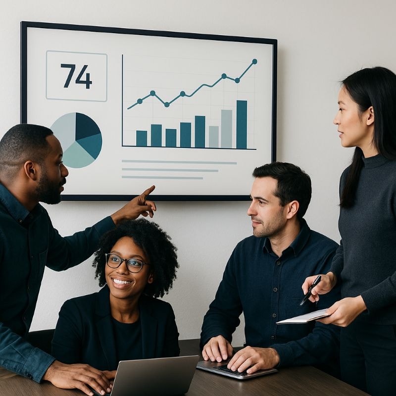 Team collaborating to build a data-driven culture across departments