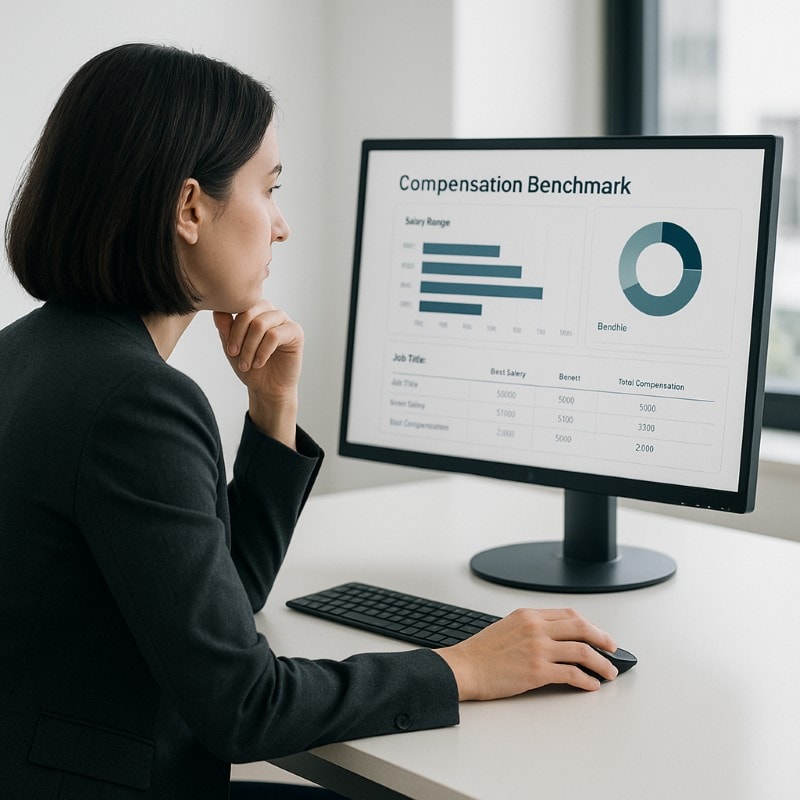 HR manager evaluating salary and benefits data to ensure fair employee compensation.