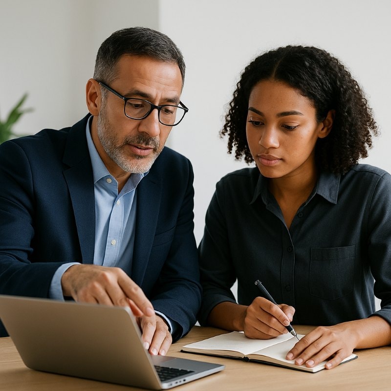 Employee receiving mentorship and skill development training to support career growth.