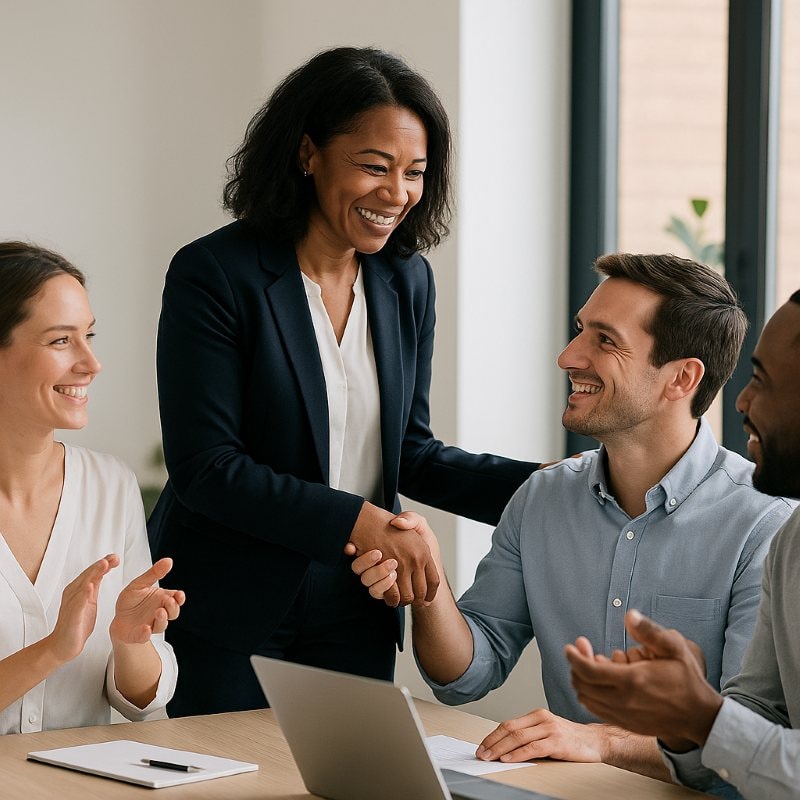 Leader acknowledging employee achievement to boost engagement and morale.