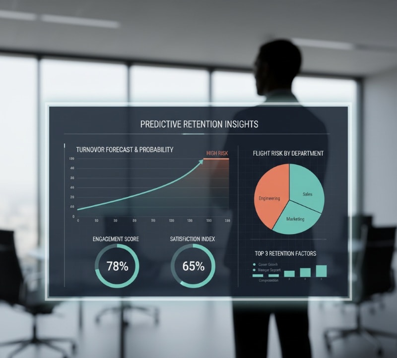 Predictive analytics dashboard forecasting employee turnover risk.