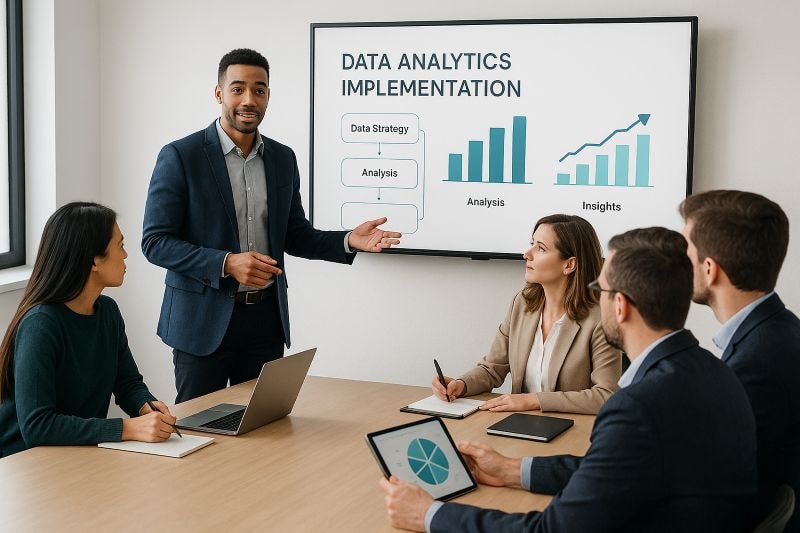 Team collaborating on building a data-driven strategy and overcoming adoption challenges